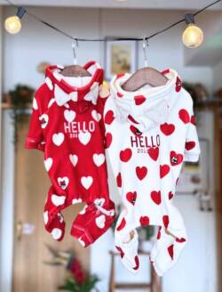 【DOG WEAR】ストレッチフリースハートロンパース