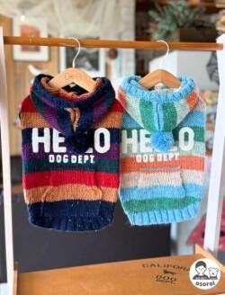 【DOG WEAR】カラフルボーダーパーカーニット