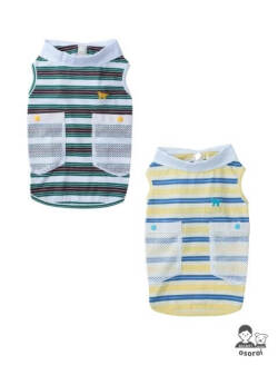 【DOG WEAR】保冷剤ポケット付きナチュラルヴィンテージボーダーノースリーブポロ      