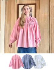 【WOMEN】 バンドカラーシャーリングシャツ