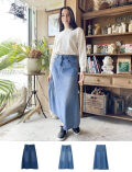 【WOMEN】デニムバックプリーツロングスカート