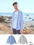 【UNISEX】綿麻B/D　ストライプ長袖シャツ