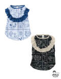 【DOG WEAR】エンブロイダリー刺繍フリルノースリーブ