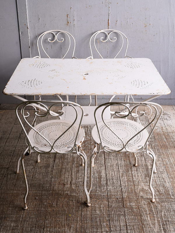 フレンチ アンティーク アイアン ガーデンテーブル（1）＆チェア（4） セット 11386