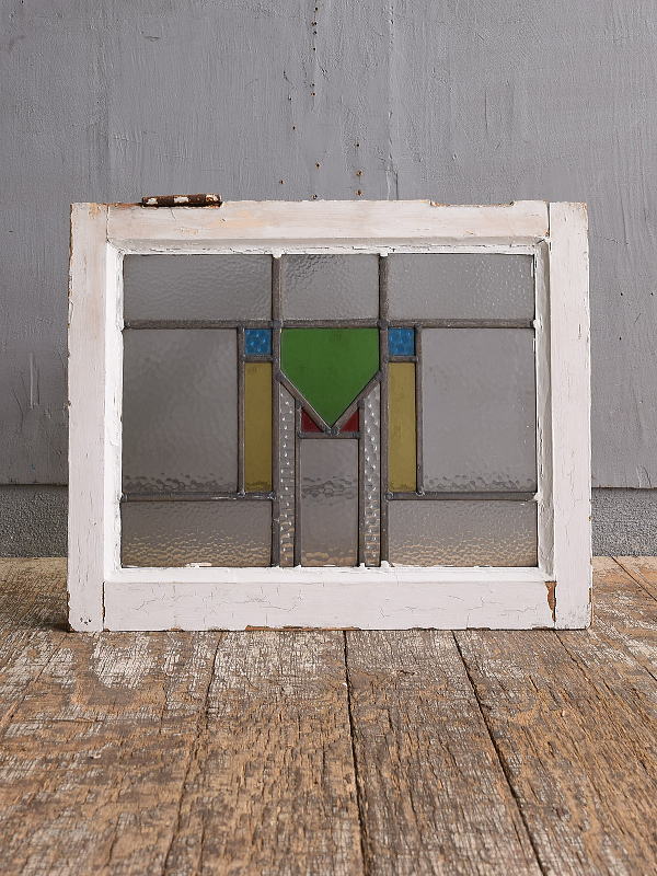 イギリス アンティーク ステンドグラス 幾何学 12472