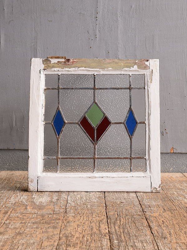 イギリス アンティーク ステンドグラス 幾何学 12482