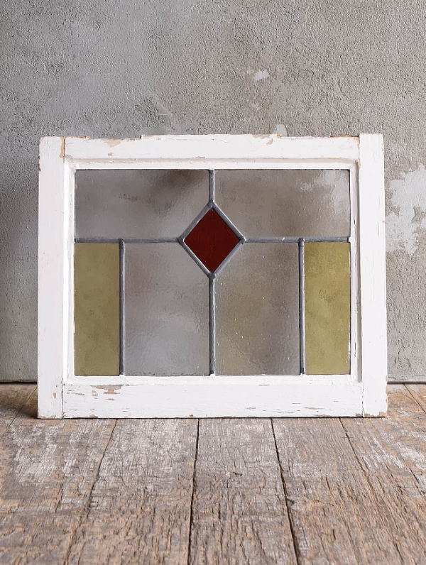 イギリス アンティーク ステンドグラス 窓 幾何学 12970