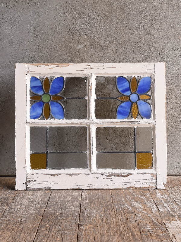 イギリス アンティーク ステンドグラス 窓 幾何学 12972