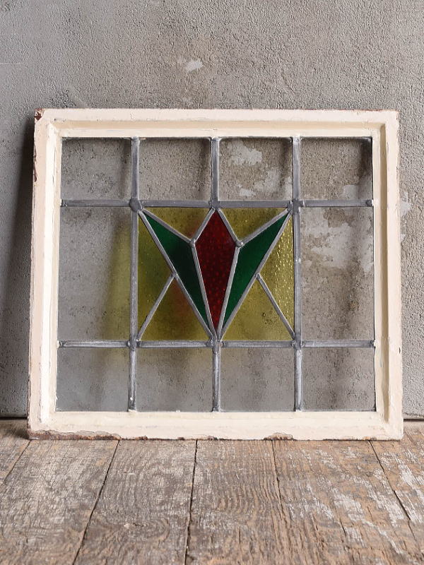 イギリス アンティーク ステンドグラス 窓 幾何学 12975