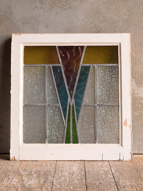 イギリス アンティーク ステンドグラス 窓 幾何学 12981