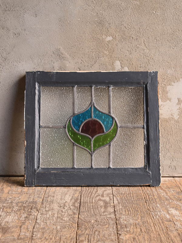 イギリス アンティーク ステンドグラス 窓 幾何学 12982