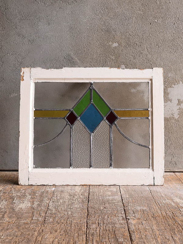 イギリス アンティーク ステンドグラス 窓 幾何学 13167