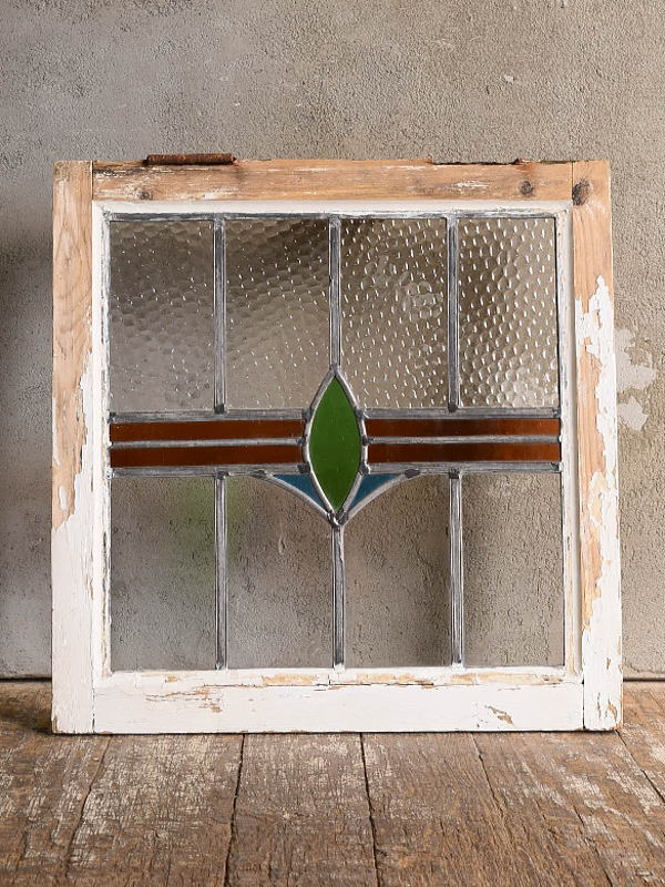 イギリス アンティーク ステンドグラス 窓 幾何学 13185