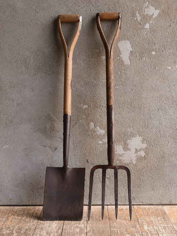 イギリスアンティーク ガーデンフォーク&スコップ 農機具 13194
