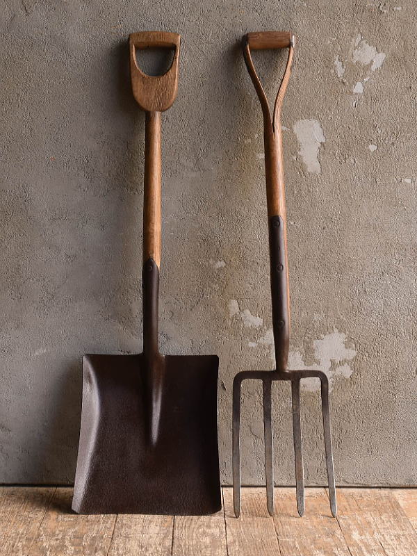 イギリスアンティーク ガーデンフォーク&スコップ 農機具 13198