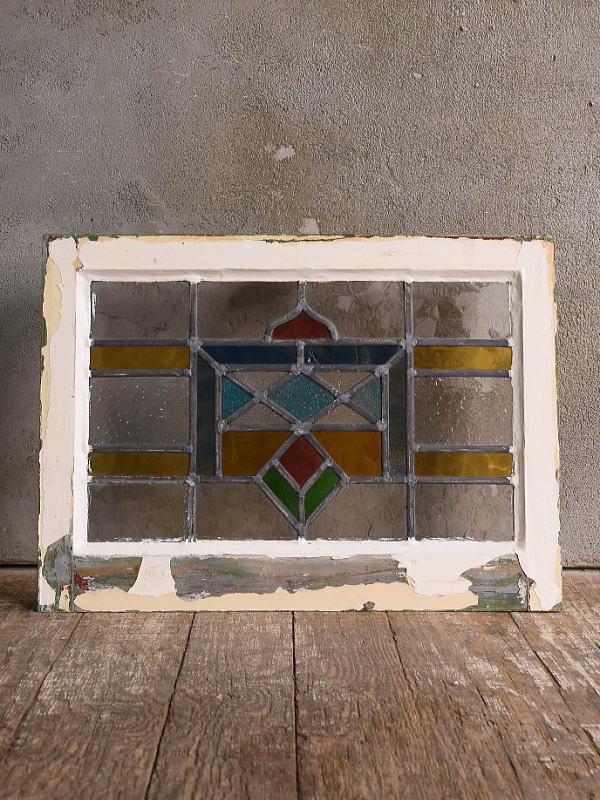 イギリス アンティーク ステンドグラス 窓 幾何学 13359