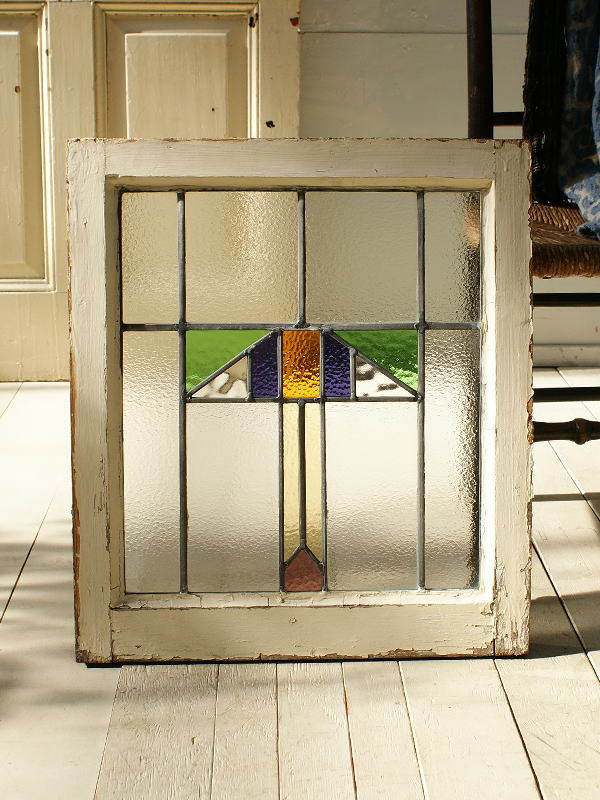 イギリス アンティーク ステンドグラス 幾何学 2868