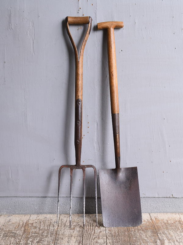 イギリスアンティーク ガーデンフォーク&スコップ 農機具 11908