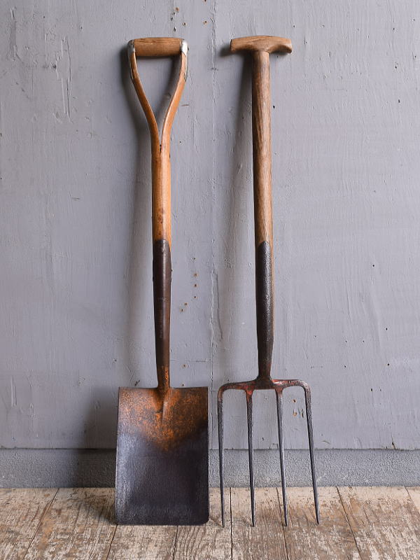 イギリスアンティーク ガーデンフォーク&スコップ 農機具 12106