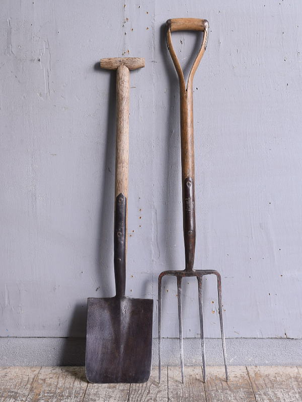 イギリスアンティーク ガーデンフォーク&スコップ 農機具 12122