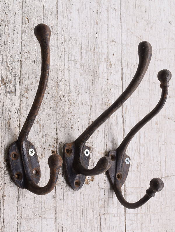イギリス アンティーク　アイアンコートフック×3　12137