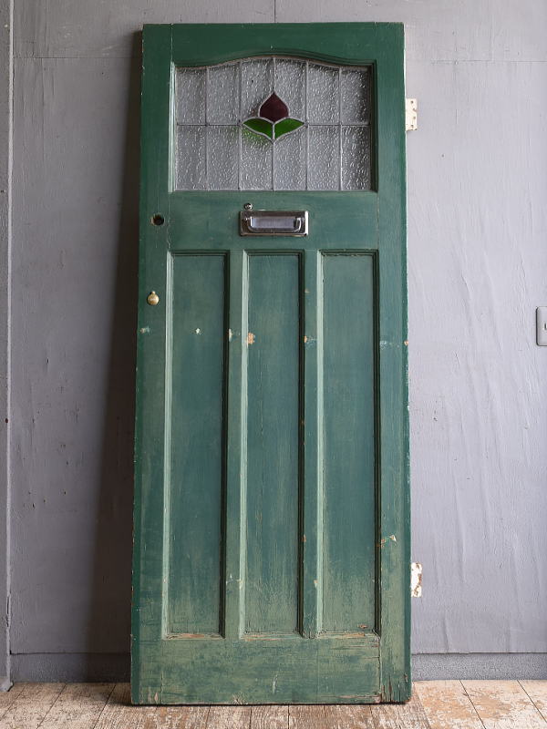 イギリス アンティーク ステンドグラス入り木製ドア 扉 建具 12646