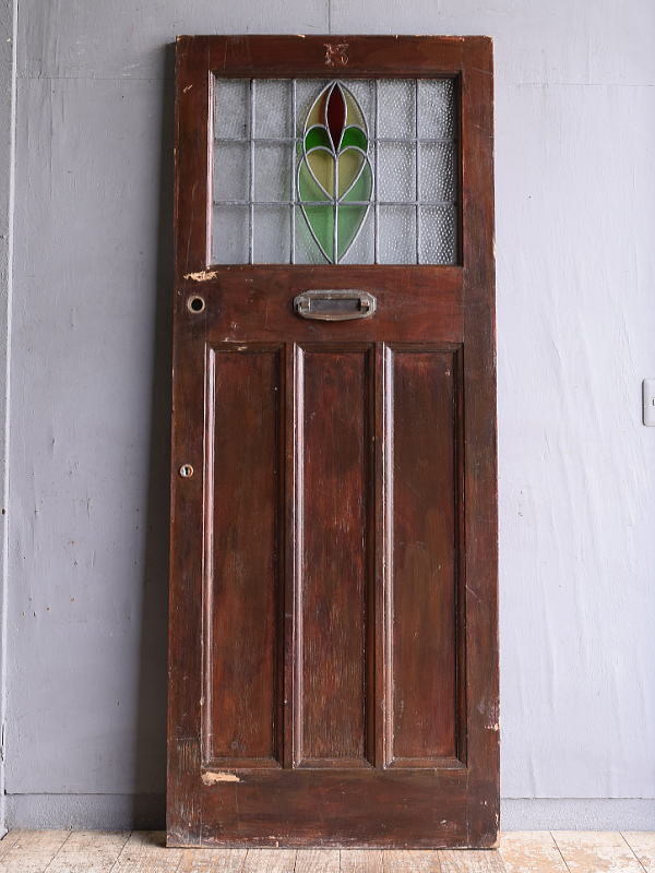イギリス アンティーク ステンドグラス入り木製ドア 扉 建具 12647