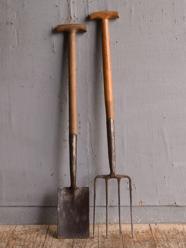 イギリスアンティーク ガーデンフォーク&スコップ 農機具 12850
