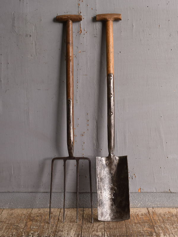 イギリスアンティーク ガーデンフォーク&スコップ 農機具 12852