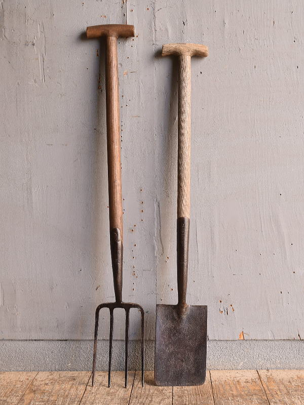 イギリスアンティーク ガーデンフォーク&スコップ 農機具 12853