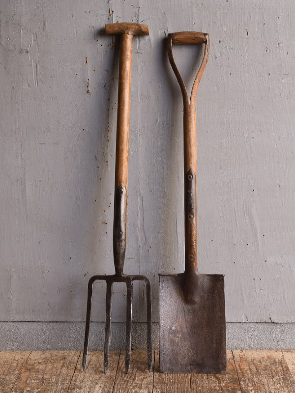 イギリスアンティーク ガーデンフォーク&スコップ 農機具 12857