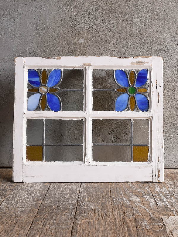 イギリス アンティーク ステンドグラス 窓 幾何学 12973