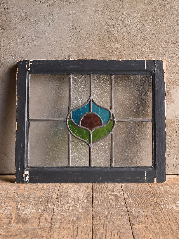 イギリス アンティーク ステンドグラス 窓 幾何学 12984