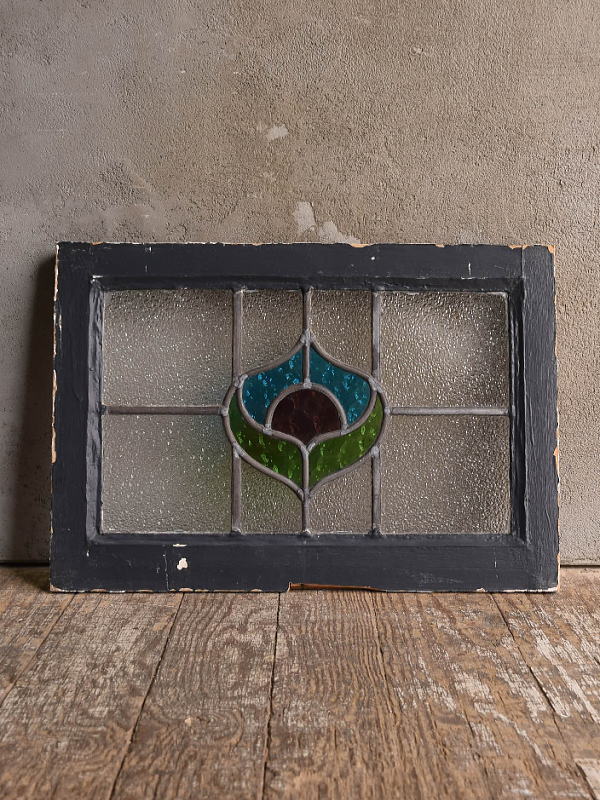 イギリス アンティーク ステンドグラス 窓 幾何学 12986