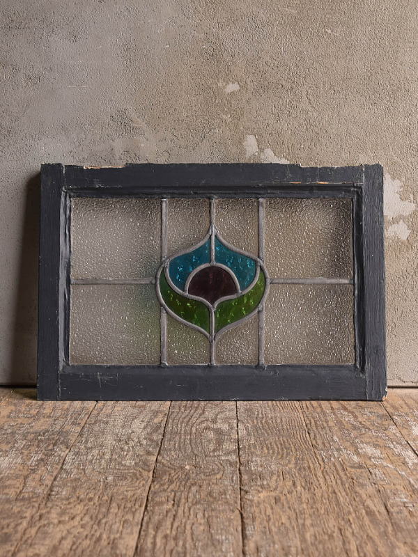 イギリス アンティーク ステンドグラス 窓 幾何学 12987