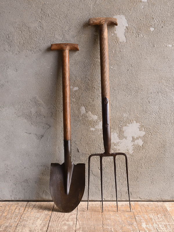 イギリスアンティーク ガーデンフォーク&スコップ 農機具 13195