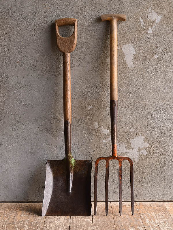 イギリスアンティーク ガーデンフォーク&スコップ 農機具 13196