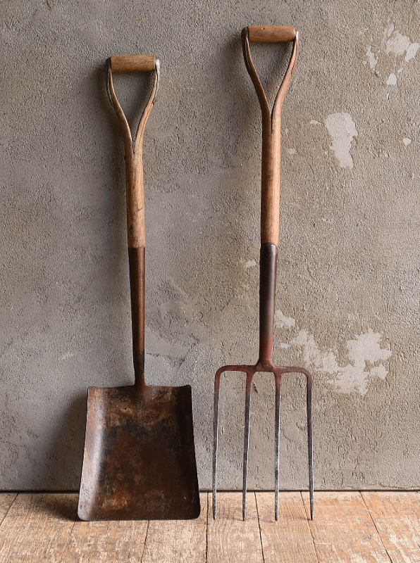 イギリスアンティーク ガーデンフォーク&スコップ 農機具 13197