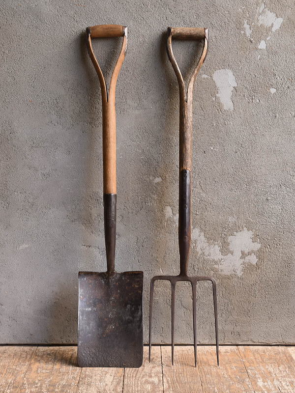 イギリスアンティーク ガーデンフォーク&スコップ 農機具 13202