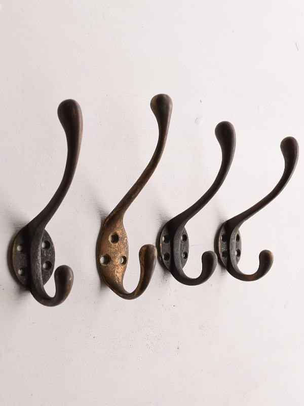 イギリス アンティーク　真鍮製コートフック×4　13308