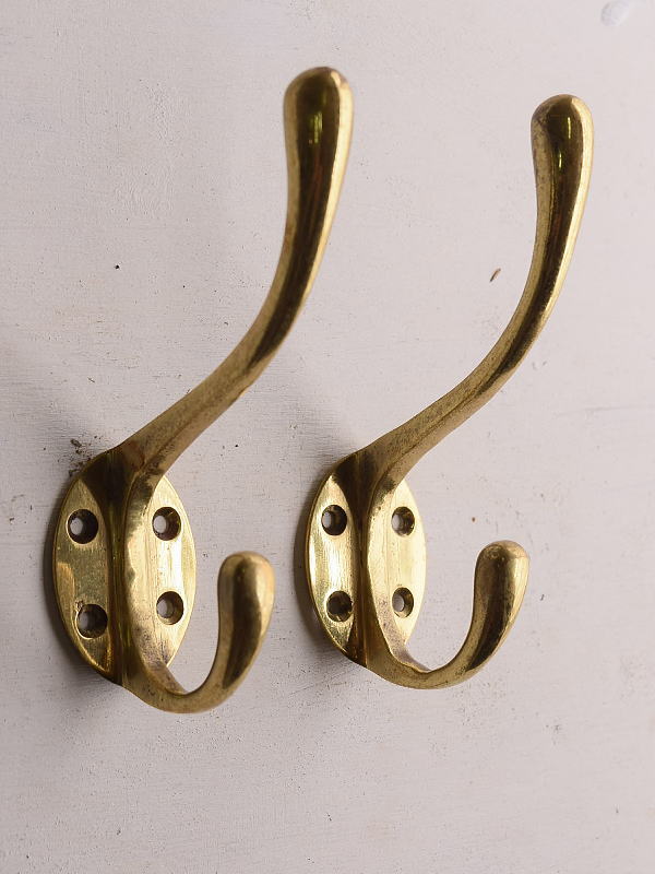イギリス アンティーク　真鍮製コートフック×2　13311