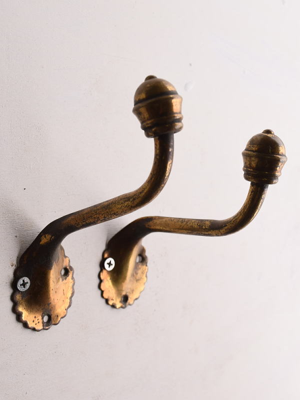 イギリス アンティーク　真鍮製コートフック×2　13312