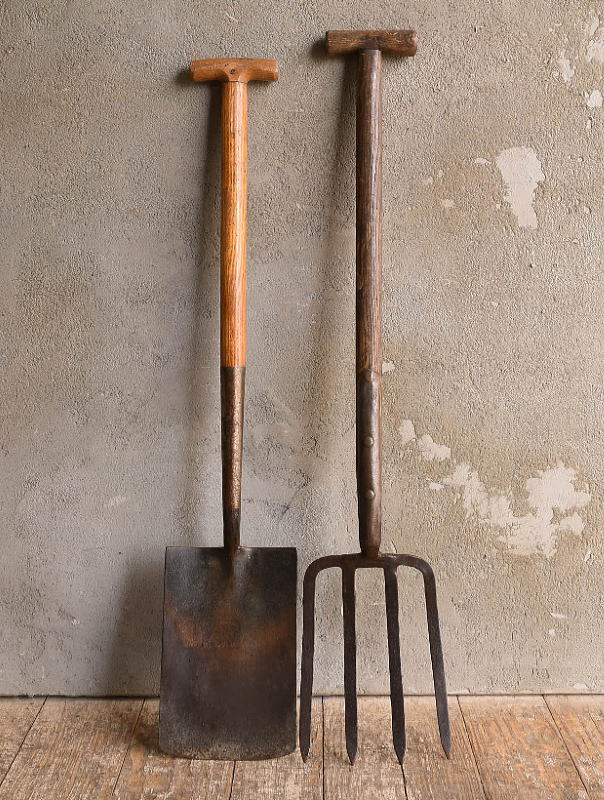 イギリスアンティーク ガーデンフォーク&スコップ 農機具 13591