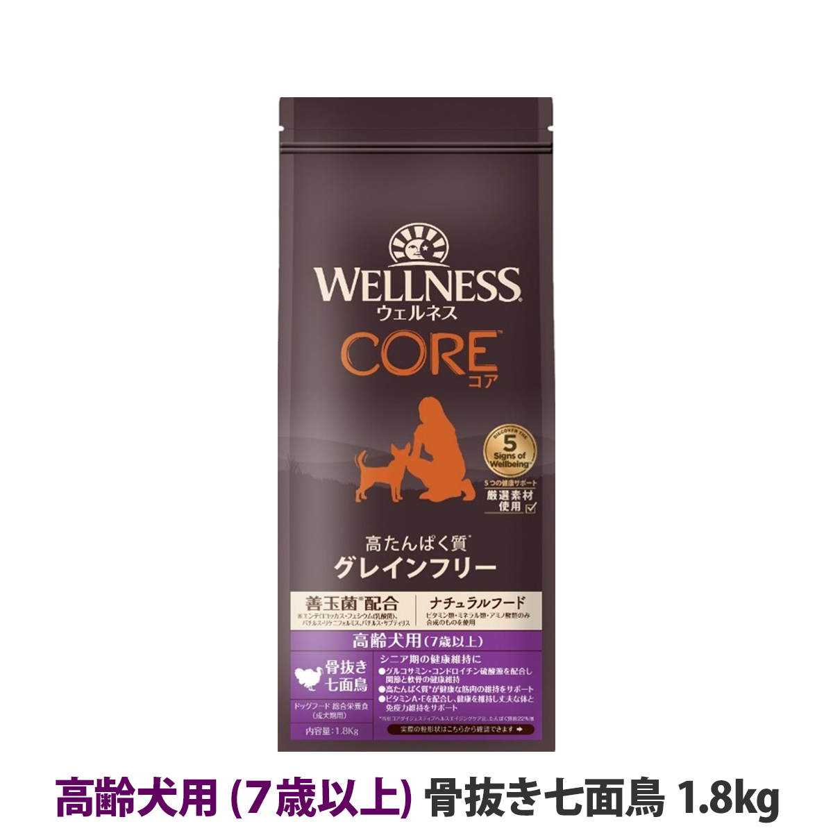 【リニューアル変更済】ウェルネス　コア　高たんぱく質・穀物不使用　高齢犬用　(７歳以上)　骨抜き七面鳥　1.8kg