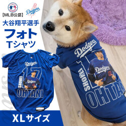 （送料無料/沖縄を除く）MLB公式　ロサンゼルス　ドジャース　大谷翔平選手モデル　犬　ドッグウェア　ユニフォーム　フォト　Tシャツ　ＸＬ