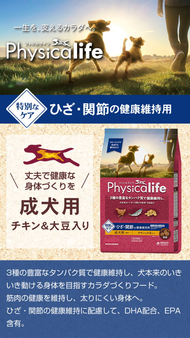 【合計4kg】特別ケア フィジカライフ ドッグフード ひざ関節 成犬 チキン大豆 合計4kg】特別ケア フィジカライフ ドッグフード ひざ関節 成犬