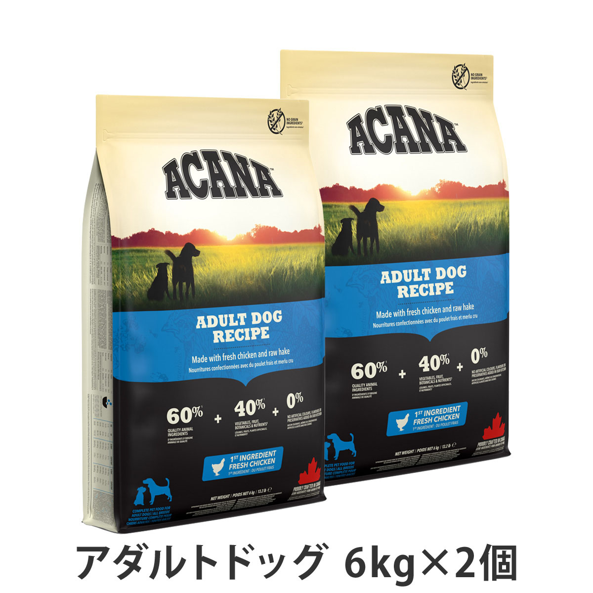アカナ　アダルトドッグレシピ　 6kg×2個