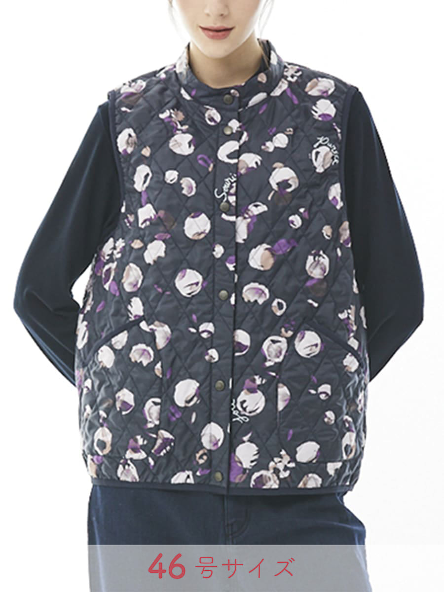 ドット柄プリント　中綿ベスト