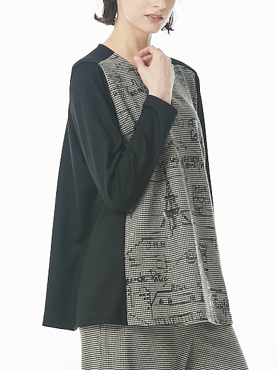 ブラッシュギンガム起毛　ドッキングカットソー