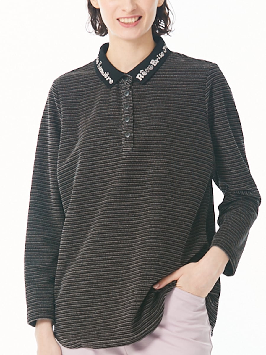 カノコベロアボーダー　ポロ衿カットソー